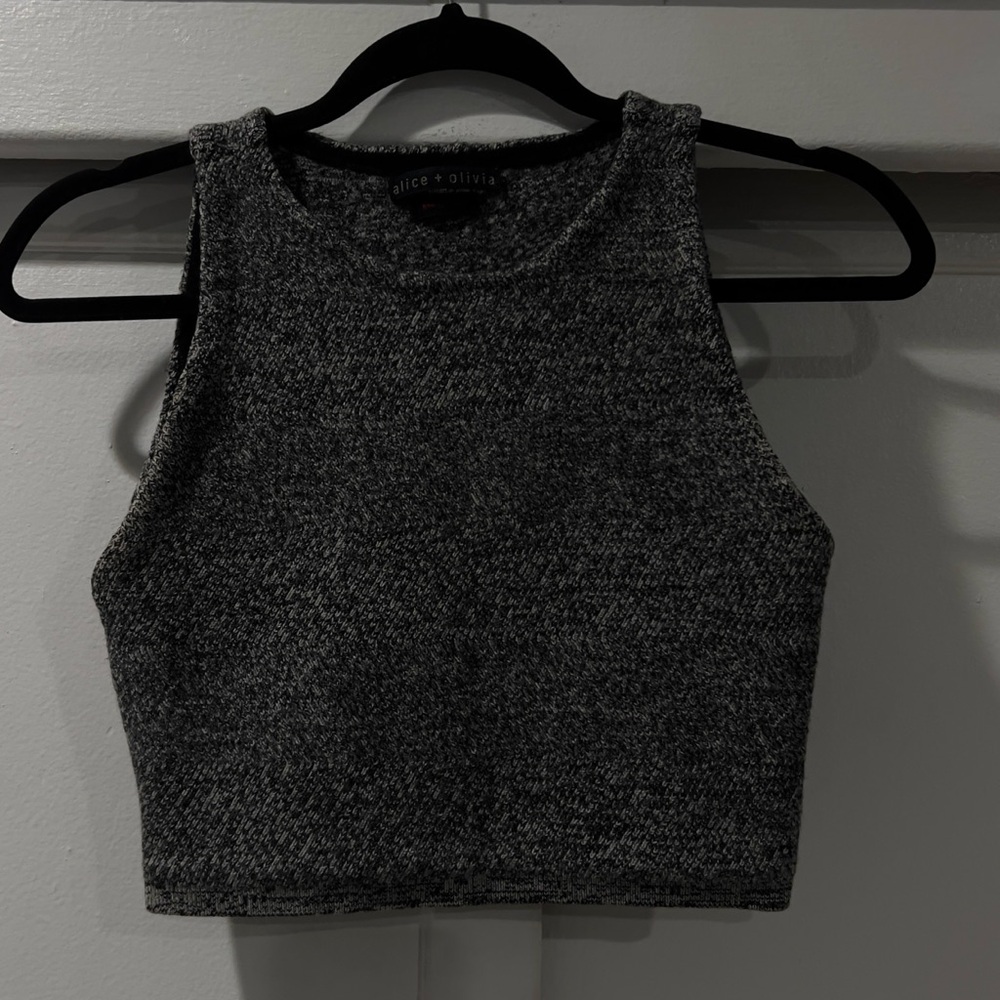 Alice and Olivia 100% wool grey cropped high neck tank top
